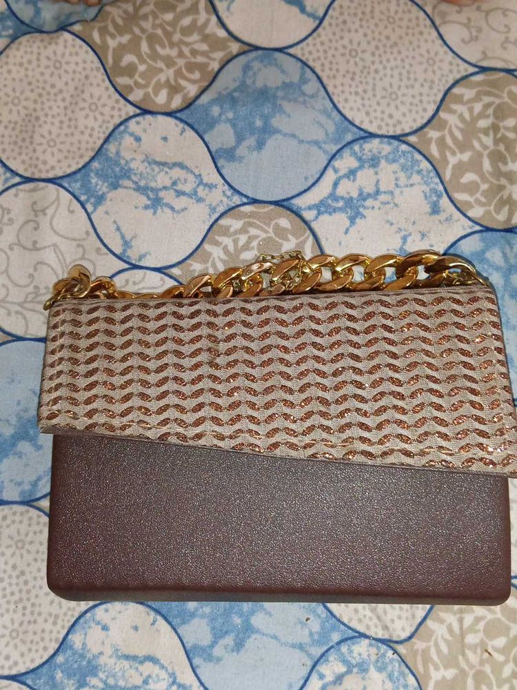 Brown &amp; Gold Chain Shoulder Bag