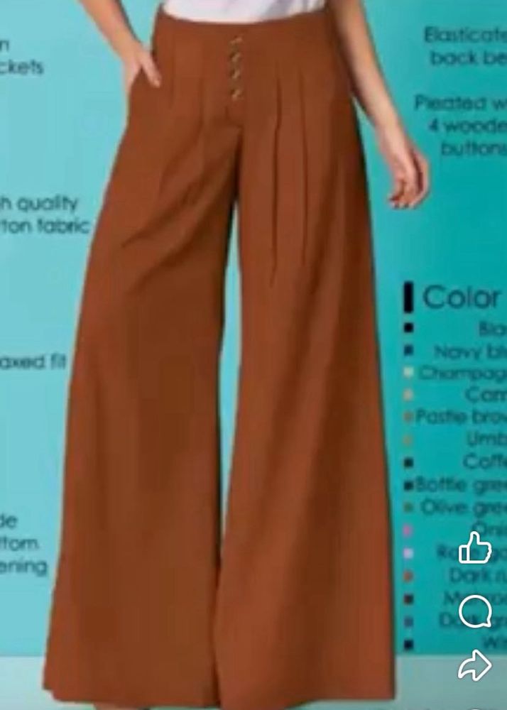 Brown Wide Leg Pleated Pants