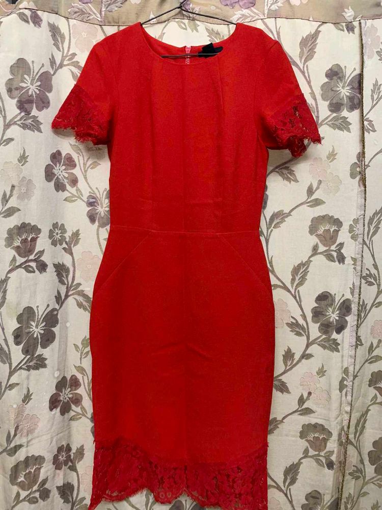 Red Lace Trim Dress