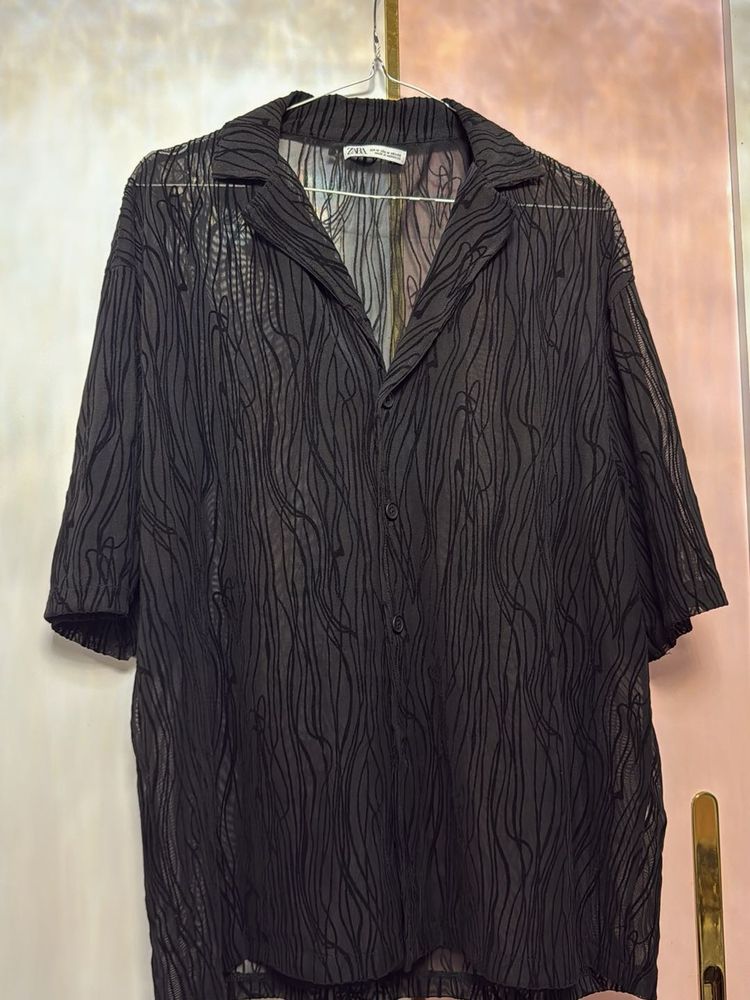 ZARA Sheer Black Shirt – Size M | Elegant &amp; Trendy