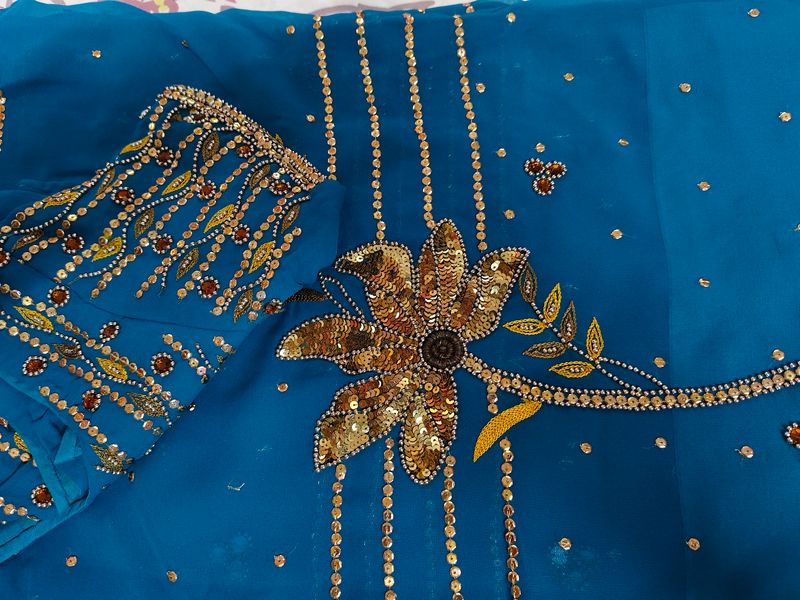 Teal Embellished Sari