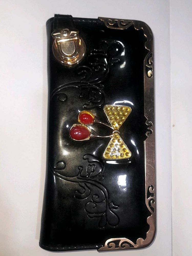Vintage Style Embellished Black Wallet