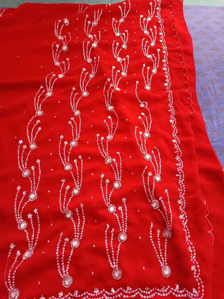 Red Embellished Saree