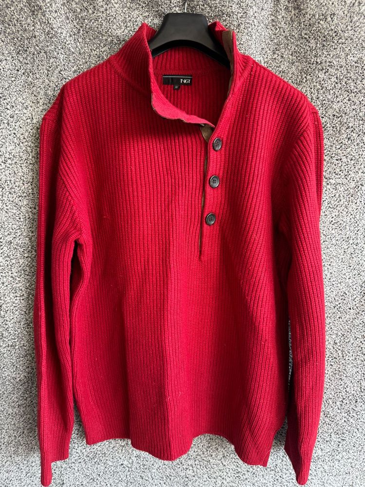 Red Ribbed Button Sweater