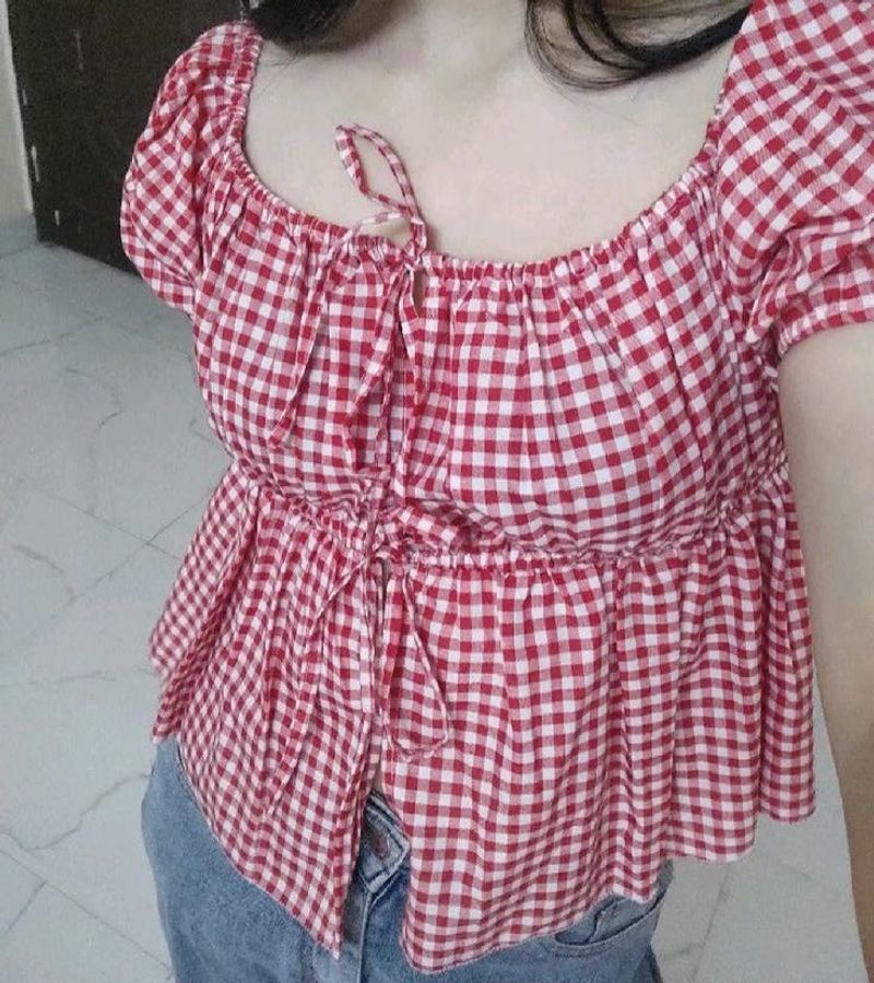 Red Gingham Tie-Front Top