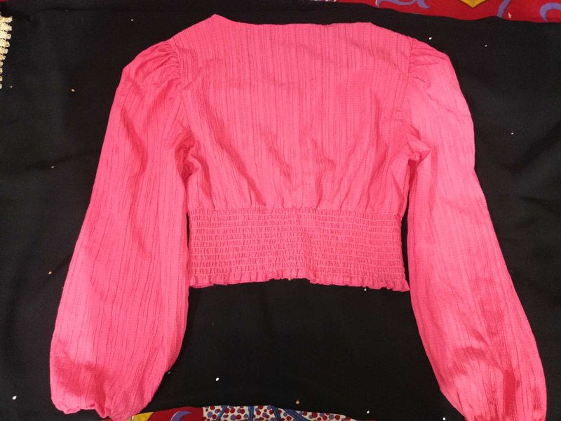 Pink Puff Sleeve Crop Top