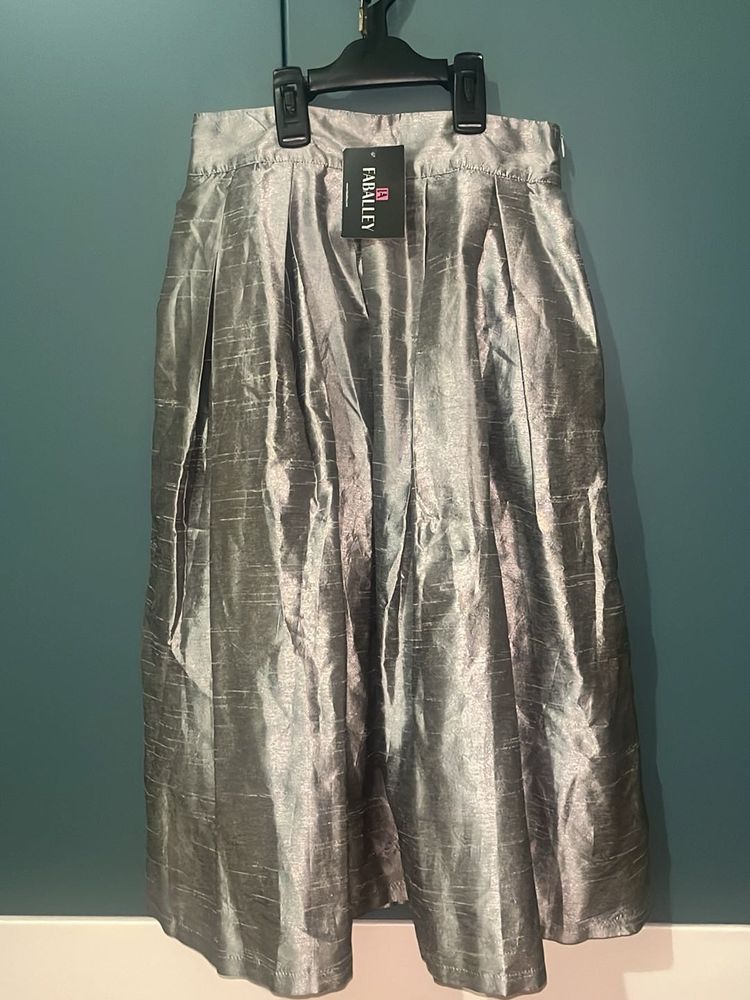 Grey Pleated Silk Skirt