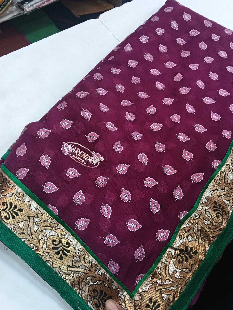 Maroon Leaf Print Saree