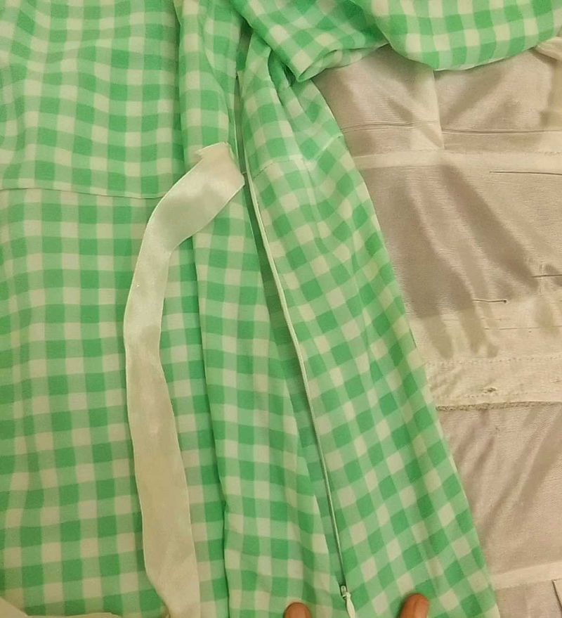 Green Gingham Puff Sleeve Dress
