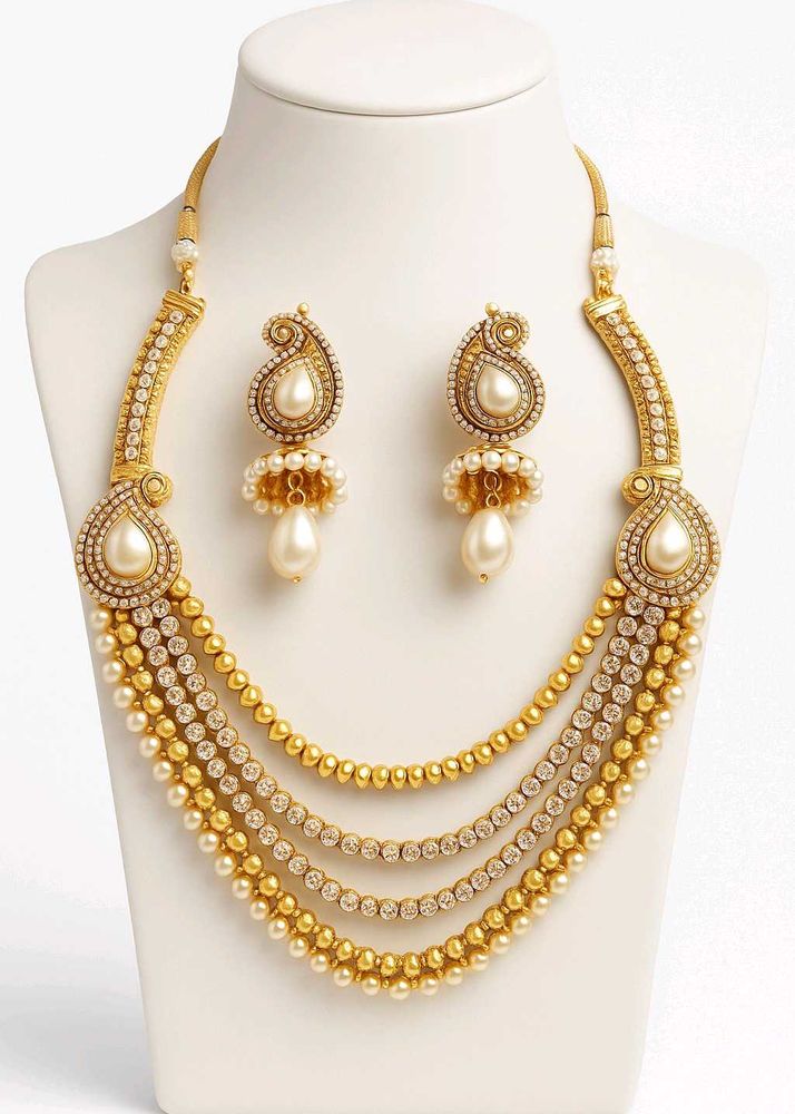 ✨ Elegant Gold &amp; Pearl Necklace Set (Used Once) ✨