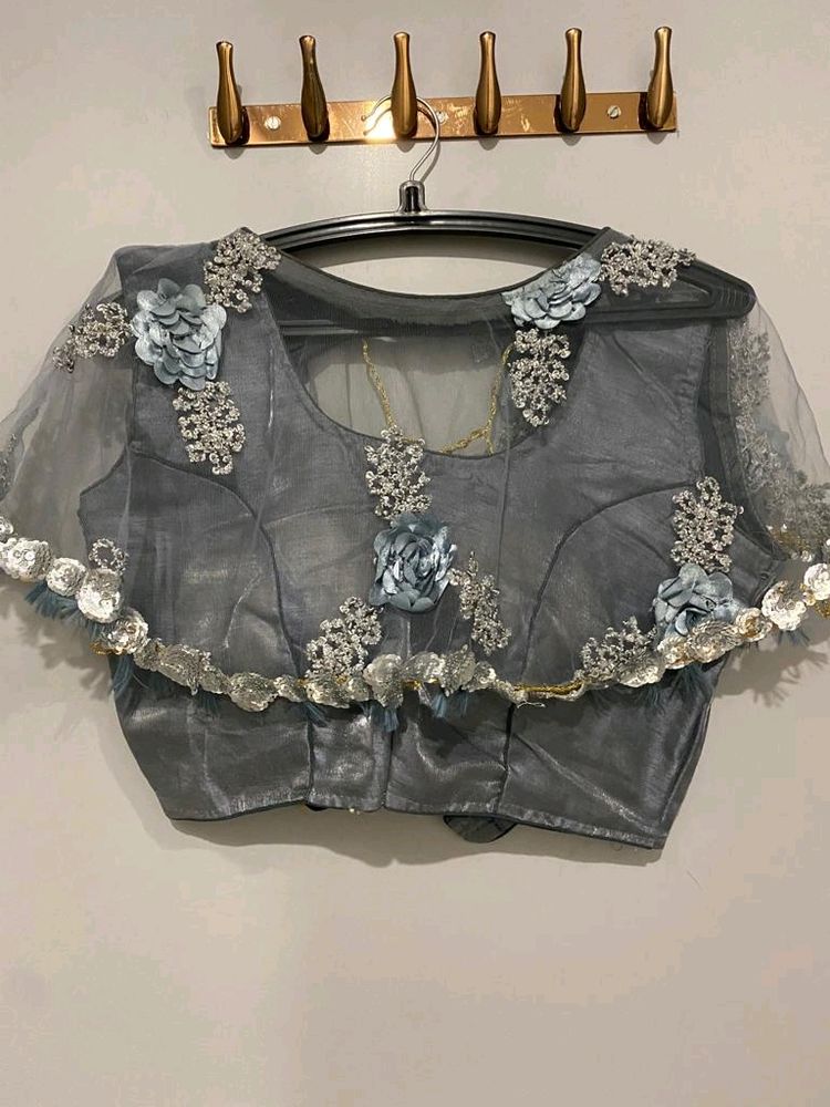 Grey Layered Lehanga With Blouse