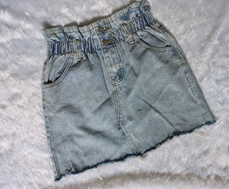 Denim Paperbag Mini Skirt