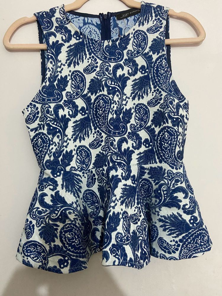 ZARA Jacquard Paisely Peplum Top