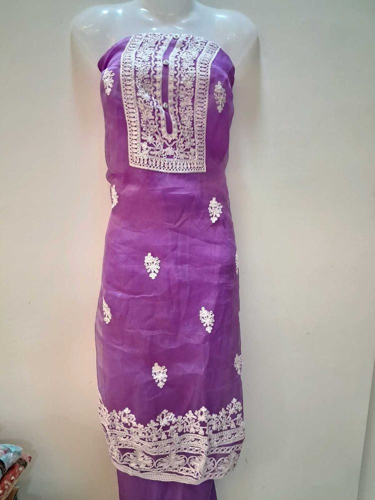 Purple Embroidered Dress Material