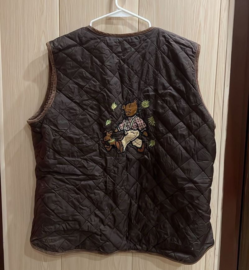 Quilted Vest with Bear Embroidery