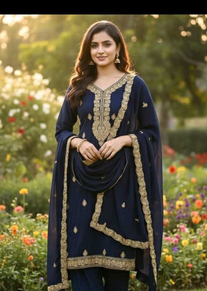 Elegant Navy Blue Embroidered Salwar Suit