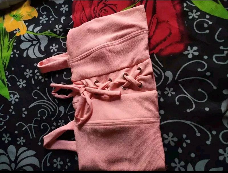 Pink Lace-Up Corset Top