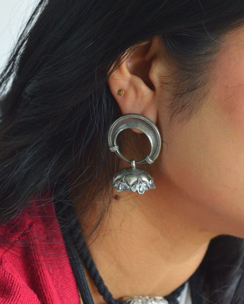 Oxidized Silver Jhumka Earrings