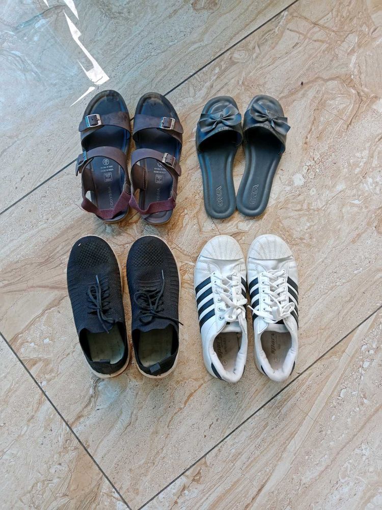 2 Shoes, 1 Sandal And Flips
