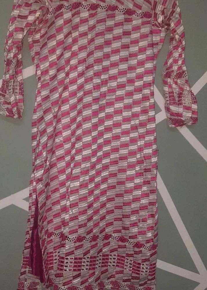 Pink Checkered Long Sleeve Tunic
