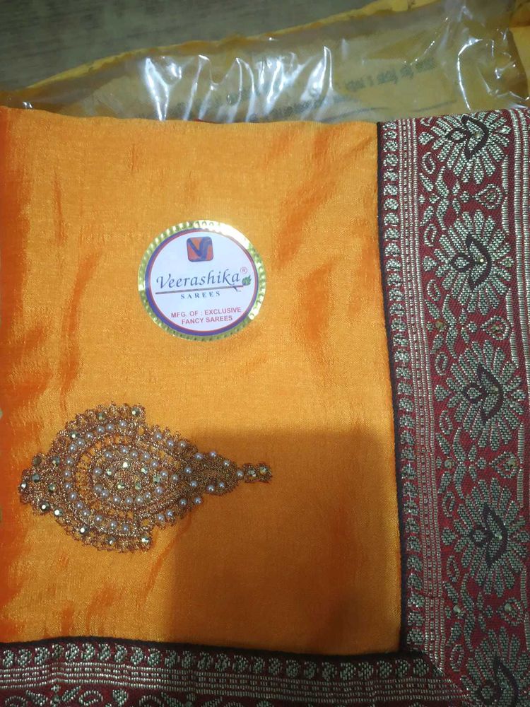 Women Orange Saree