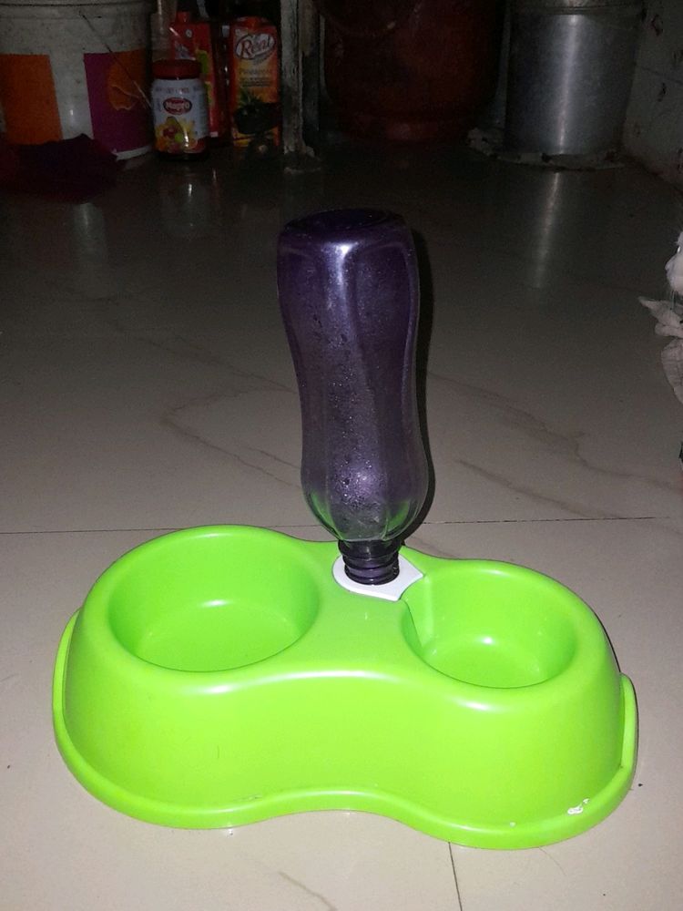 cat food and water bowl with automatic water filling setup