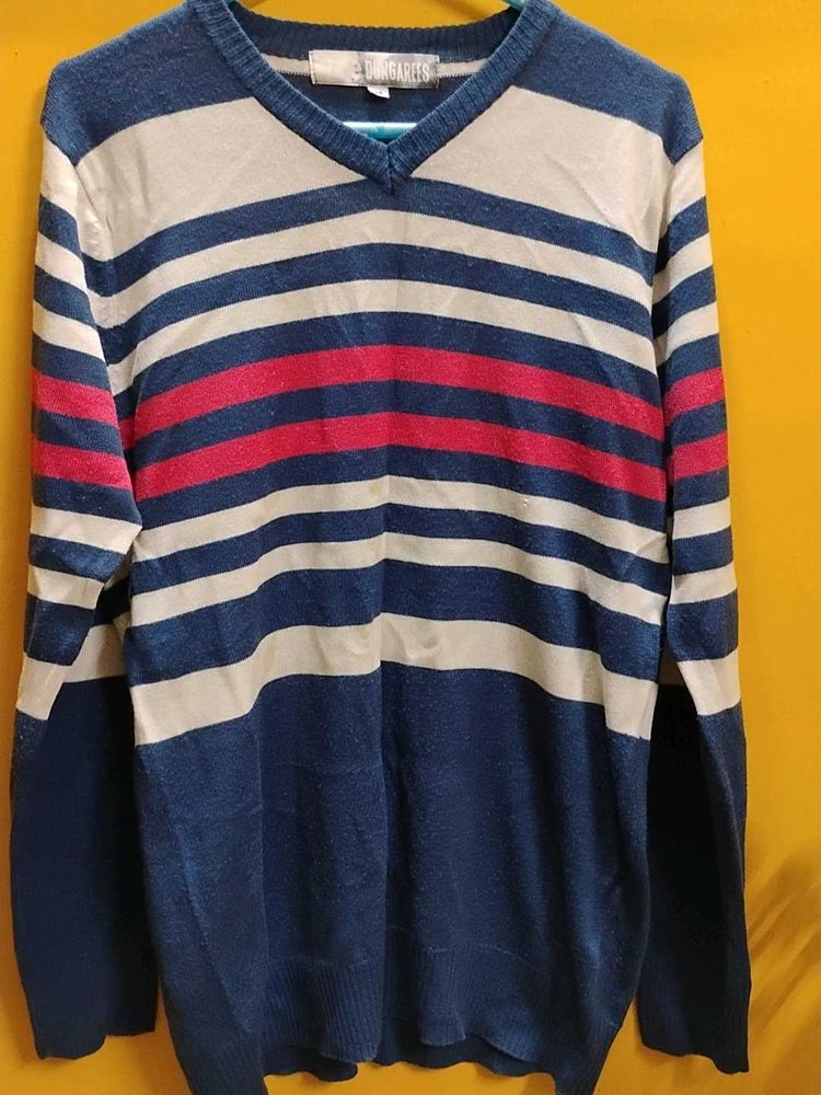 Dungarees Striped V-Neck Knit Sweater