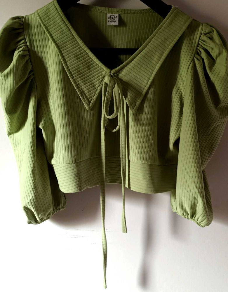 Lime Green Puff Sleeve Crop Top