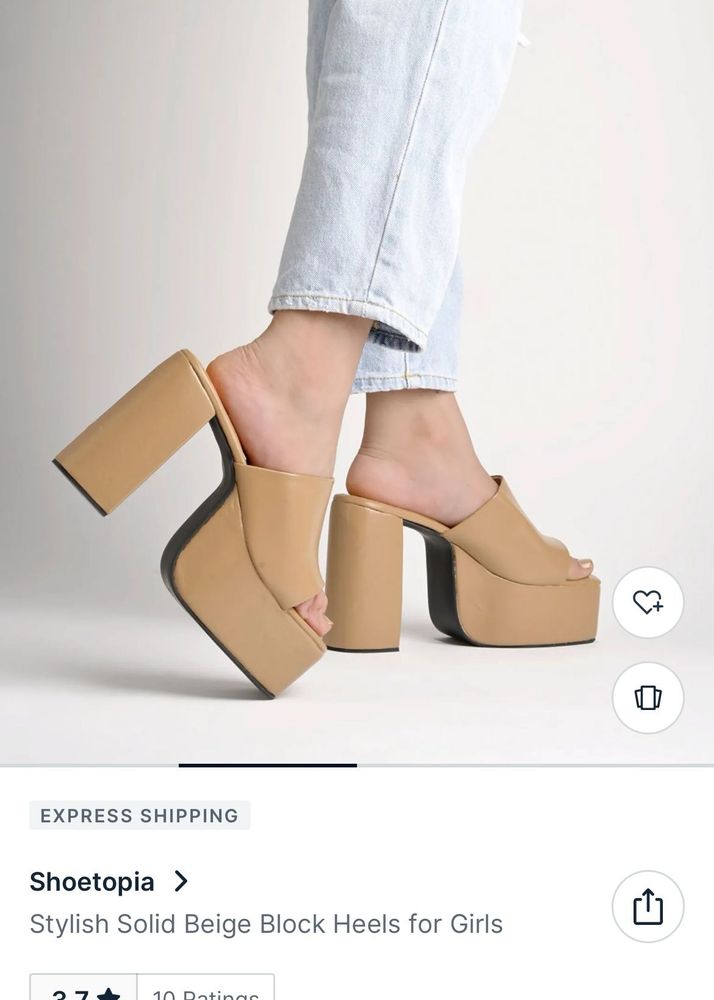 Beige Platform Block Heels