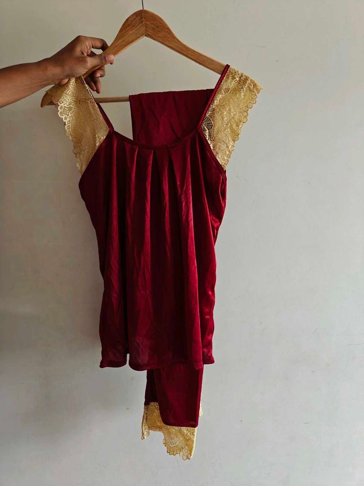 Red Velvet &amp; Lace Pajama Set