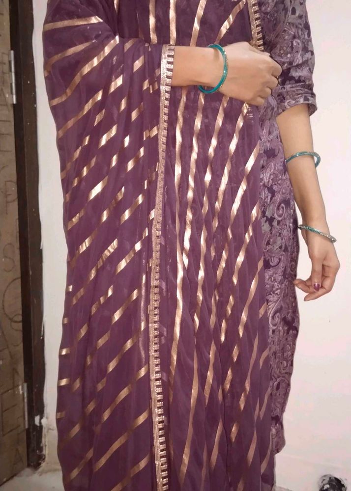 Purple Libas Kurti ~~with Strips Pattern