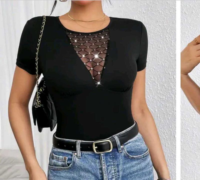 Chic Black Mesh Bodysuit