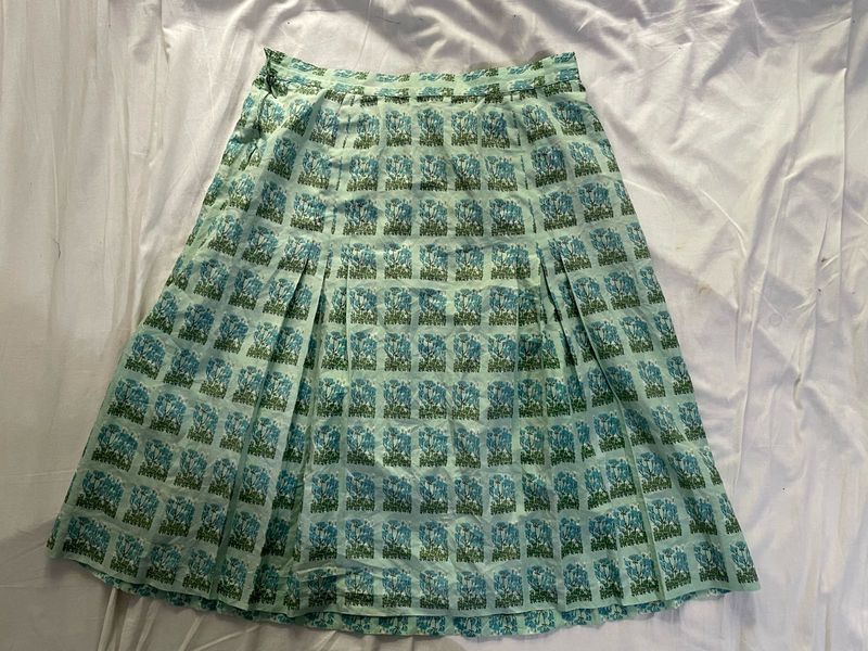 Vintage Floral Print Pleated Skirt