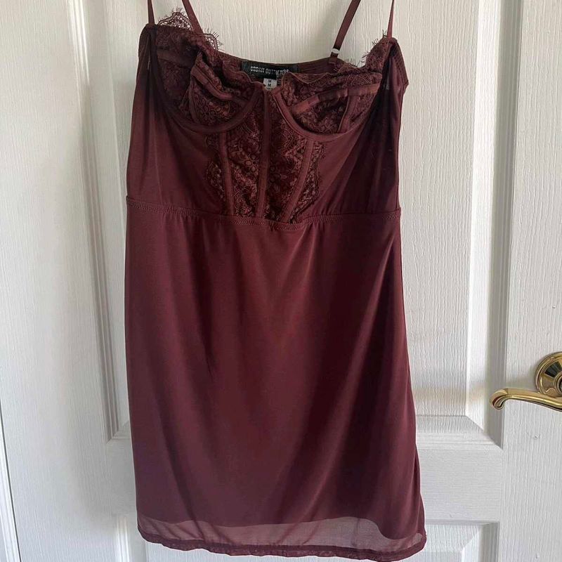 Burgundy Lace Detail Mini Dress