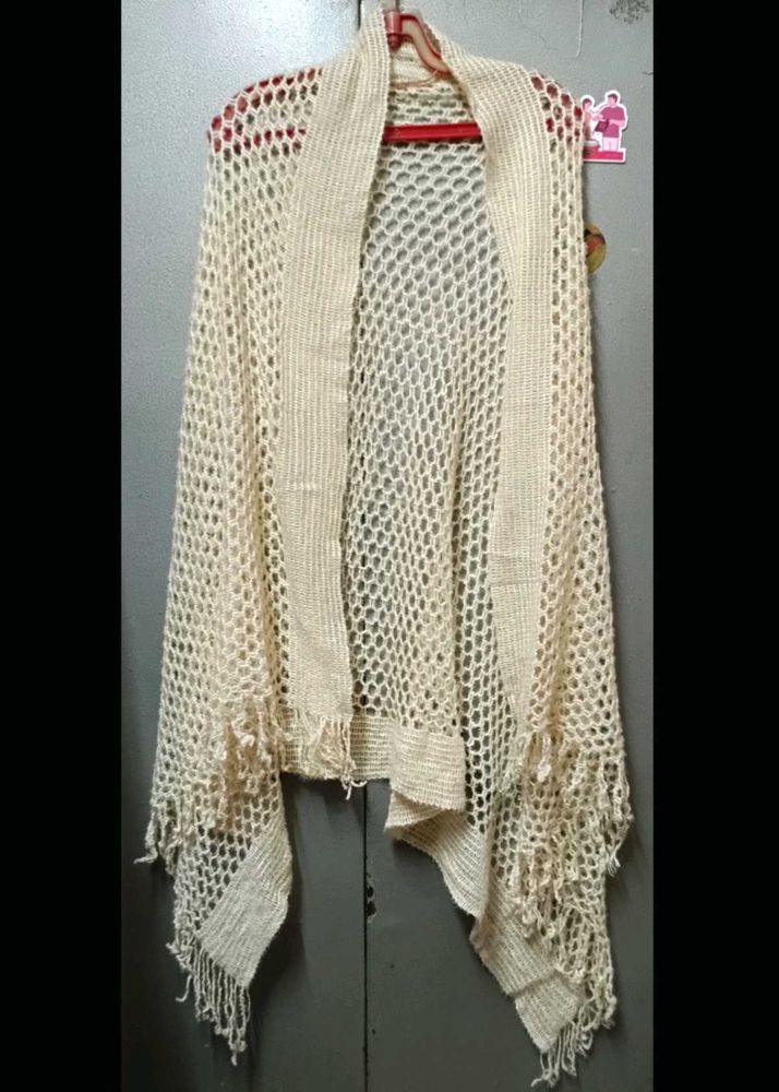 Vintage Handmade Fringe Crochet Knitted Shawl
