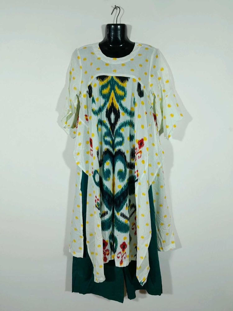 Off White &amp; Green Printed Kurta Set For Women&#39;s