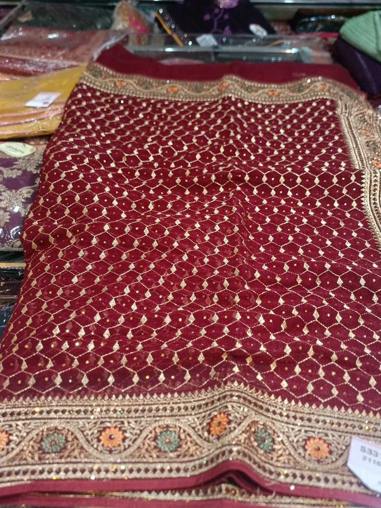 Maroon Embellished Saree