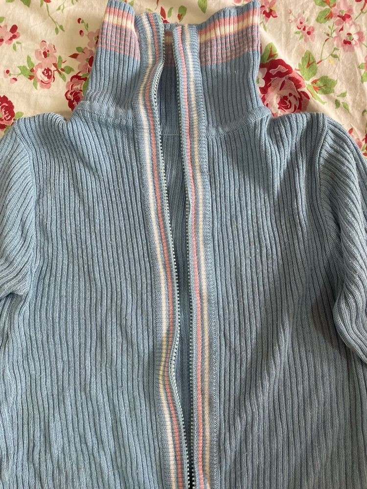 light blue sweater jacket