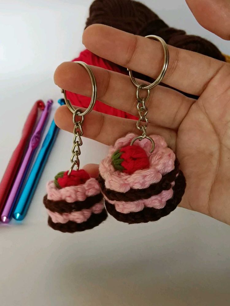 Mini Cake Crochet Keychain
