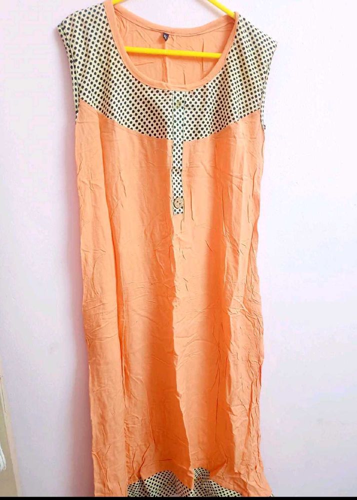 Peach Polka Dot Sleeveless Kurta