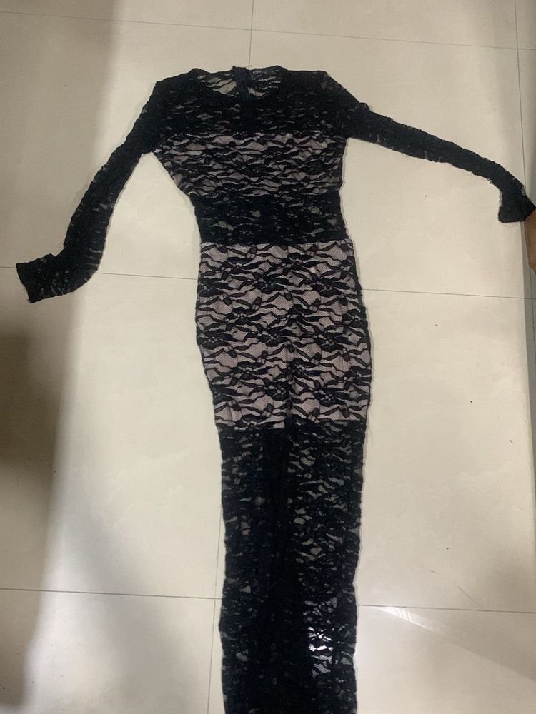 Elegant Black Lace Long Sleeve Dress