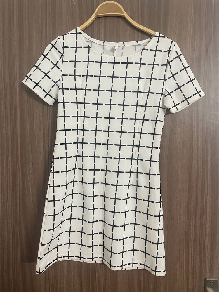 White Checked Mini Dress