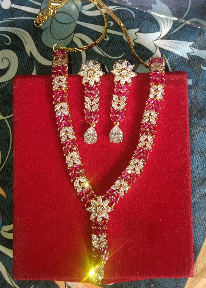 Ruby Diamond Necklace And Earrings Set
