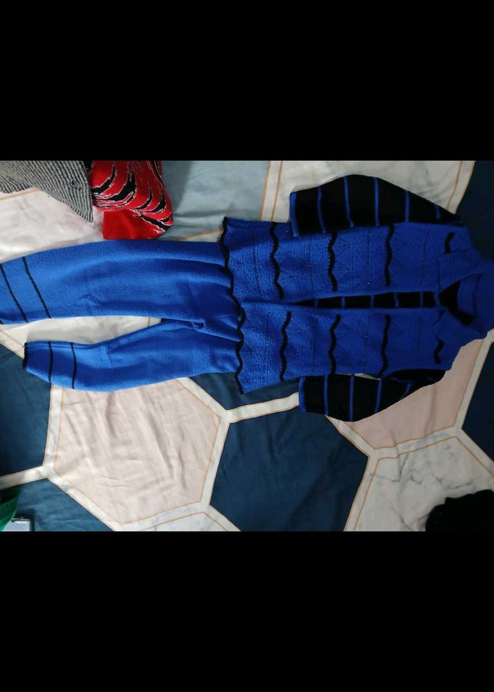 Blue Knitted Co-ord Set( 3 pcs set)