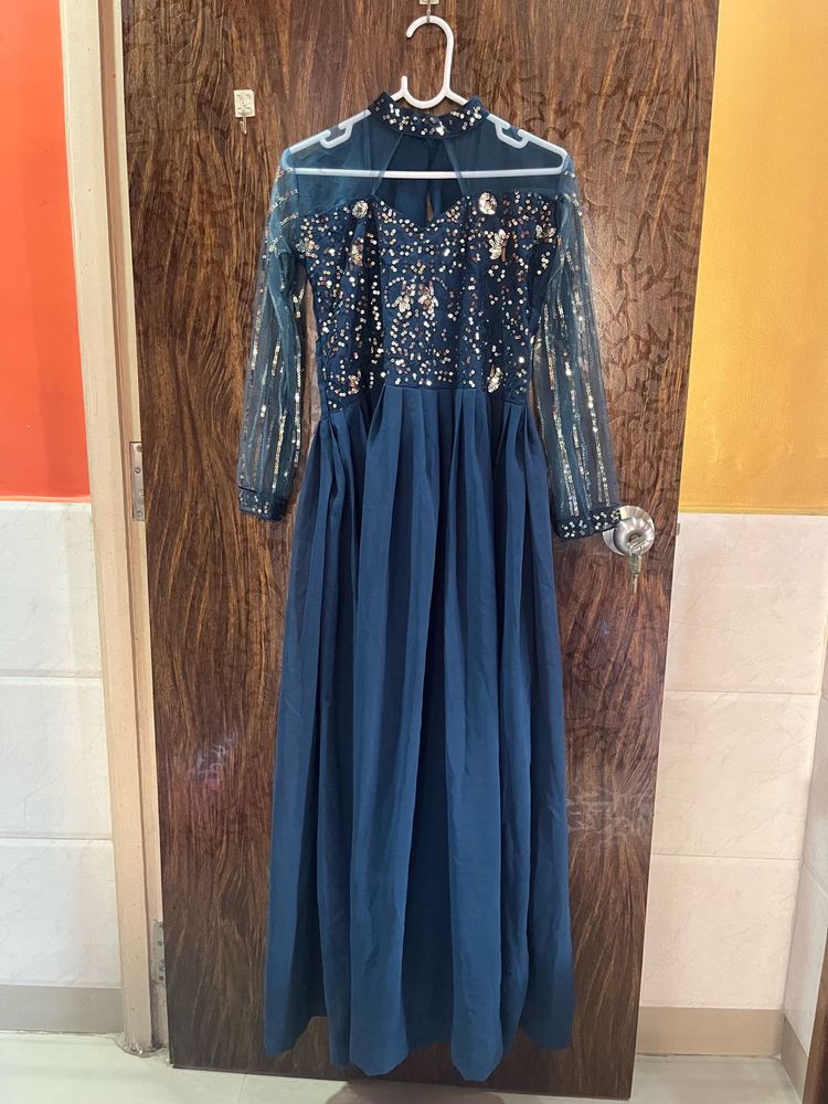 32 Bust Sequence Work Blue Ethnic Gown For Women