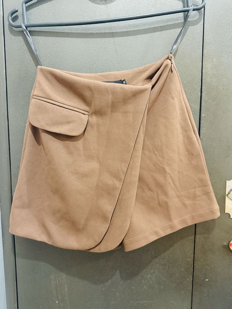 Tan Wrap Mini Skirt