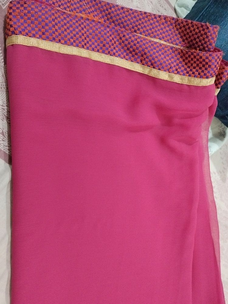 Dark Carrot Pink Colour Saree With Blouse