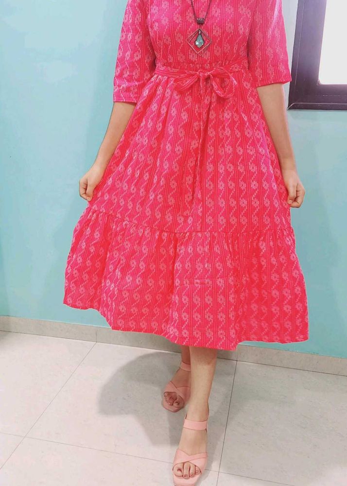 Pink Printed Fit &amp; Flare Dress