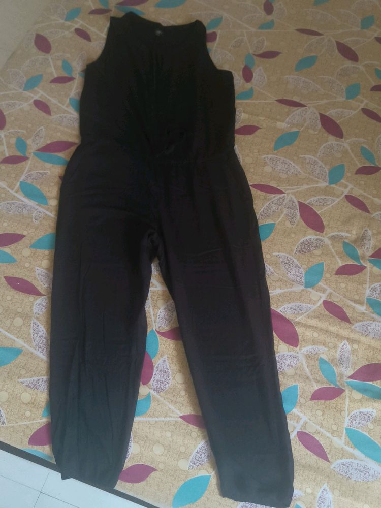 Soft Cotton Black Jumpsuit For Size- 40