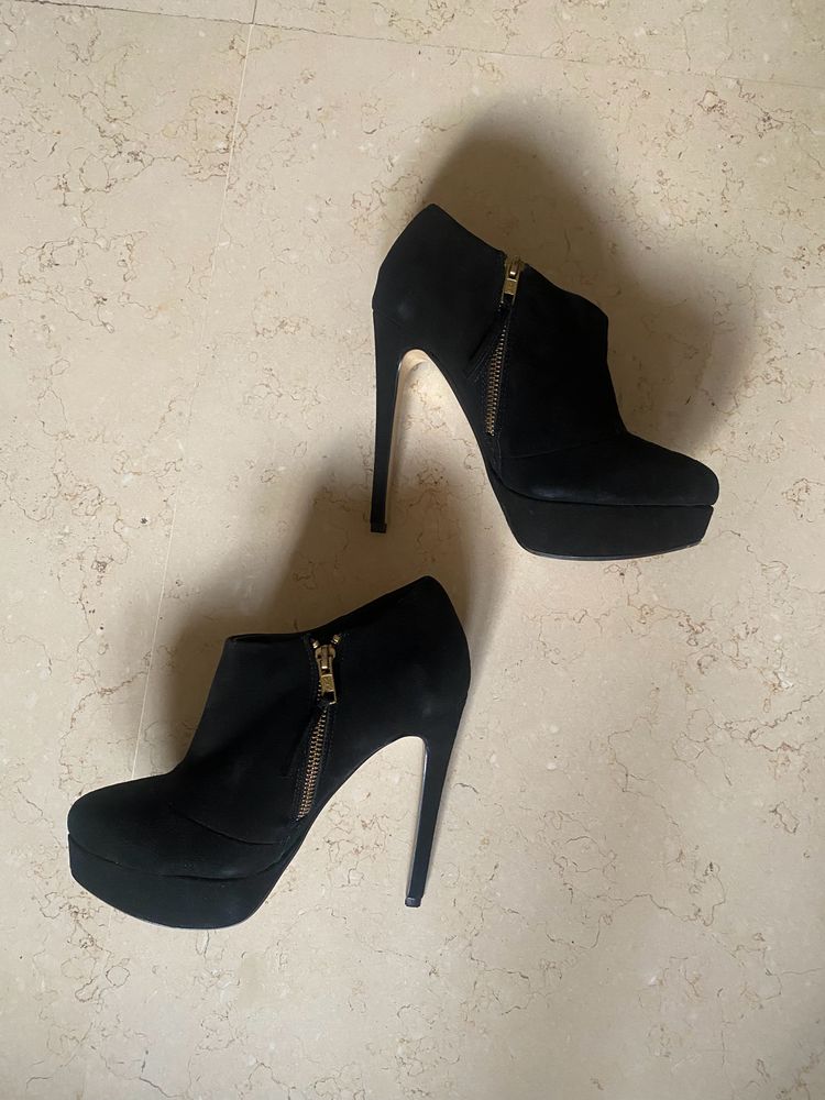 Real Suede Black Ankle Boots